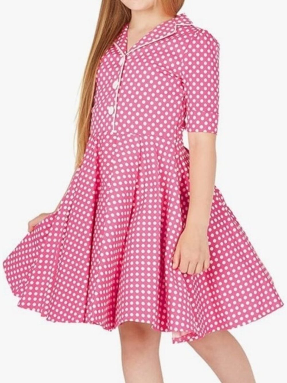 BLACKBUTTERFLY GIRLS PINK POLKA DOT VINTAGE INSPIRED DRESS 7/8